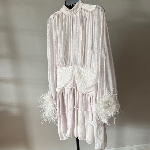 Loves A Metallic Chiffon Feather Trim Ruched Dress - STUNNING! MSPR 159 - Picture 4 of 9